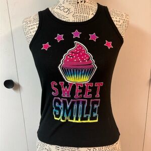 Justice Black Tank Top with Colorful Cupcake Design